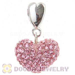 Sterling Silver European Dangle Pink Austrian Crystal Heart Charm Beads