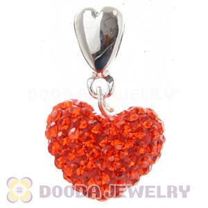 Sterling Silver European Dangle Red Austrian Crystal Heart Charm Beads