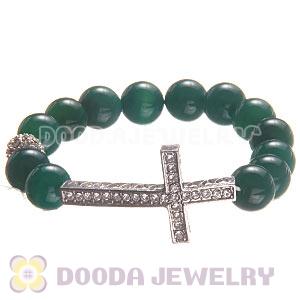 12mm Green Agate Honesty Bracelets With Cross Wholesale 