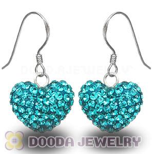 Pave Blue Czech Crystal Sterling Silver Heart Earrings Wholesale