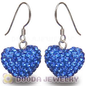 Pave Blue Czech Crystal Sterling Silver Heart Earrings Wholesale