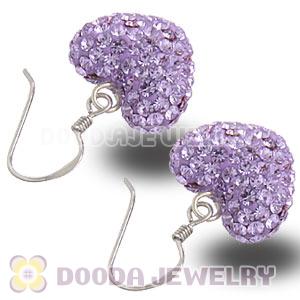 Pave Purple Czech Crystal Sterling Silver Heart Earrings Wholesale