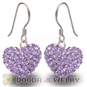 Pave Violet Czech Crystal Sterling Silver Heart Earrings Wholesale