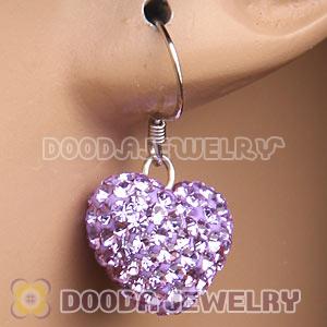 Pave Purple Czech Crystal Sterling Silver Heart Earrings Wholesale