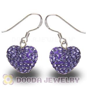 Pave Purple Czech Crystal Sterling Silver Heart Earrings Wholesale