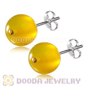8mm Yellow Agate Sterling Silver Stud Earrings Wholesale