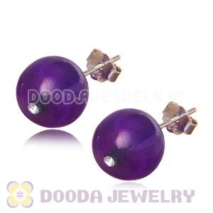 8mm Purple Agate Sterling Silver Stud Earrings Wholesale