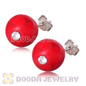 8mm Red Coral Sterling Silver Stud Earrings Wholesale