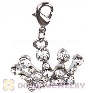 Platinum Plated Alloy European Jewelry Crown Charms With Stone 