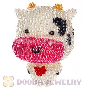 Cute 3D Bling Pearl Cow Absorbable Doll For iPhone Cases Wholesale