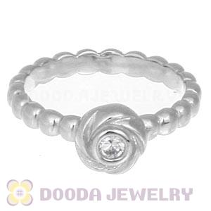 Platinum Plated Stackable Blooming Rose Ring With Austrian Crystal Diamond