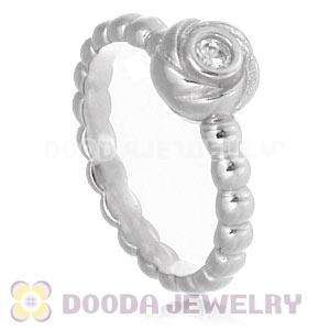 Platinum Plated Stackable Blooming Rose Ring With Austrian Crystal Diamond