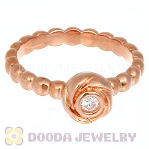 Rose Gold Plated Stackable Blooming Rose Ring With Austrian Crystal Diamond