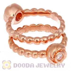 Rose Gold Plated Stackable Blooming Rose Ring With Austrian Crystal Diamond