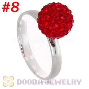 10mm Red Czech Crystal Ball 925 Sterling Silver Rings Wholesale