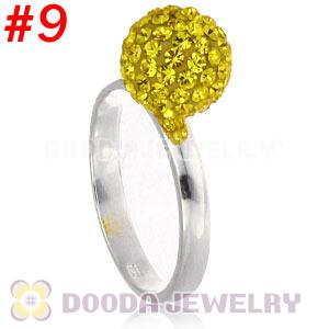 10mm Yellow Czech Crystal Ball 925 Sterling Silver Rings Wholesale