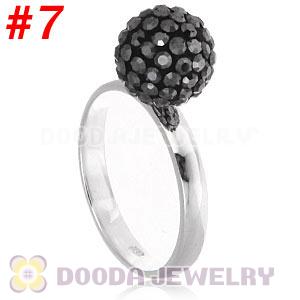 10mm Grey Czech Crystal Ball 925 Sterling Silver Rings Wholesale