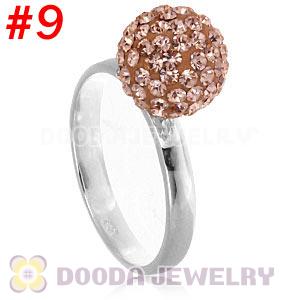 10mm Rose Czech Crystal Ball 925 Sterling Silver Rings Wholesale