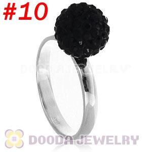 10mm Black Czech Crystal Ball 925 Sterling Silver Rings Wholesale