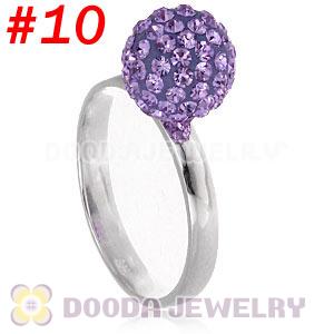 10mm Lavender Czech Crystal Ball 925 Sterling Silver Rings Wholesale