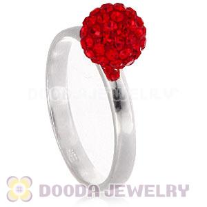 8mm Red Czech Crystal Ball 925 Sterling Silver Rings Wholesale