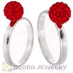 8mm Red Czech Crystal Ball 925 Sterling Silver Rings Wholesale