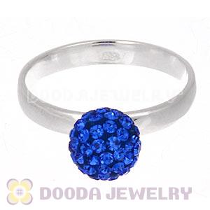 8mm Blue Czech Crystal Ball 925 Sterling Silver Rings Wholesale