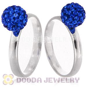 8mm Blue Czech Crystal Ball 925 Sterling Silver Rings Wholesale