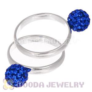 8mm Blue Czech Crystal Ball 925 Sterling Silver Rings Wholesale