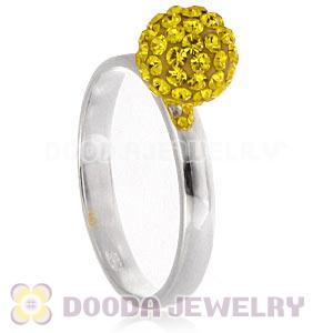 8mm Yellow Czech Crystal Ball 925 Sterling Silver Rings Wholesale