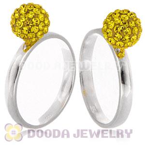 8mm Yellow Czech Crystal Ball 925 Sterling Silver Rings Wholesale