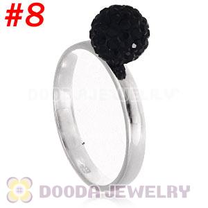 8mm Black Czech Crystal Ball 925 Sterling Silver Rings Wholesale