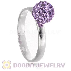 8mm Lavender Czech Crystal Ball 925 Sterling Silver Rings Wholesale