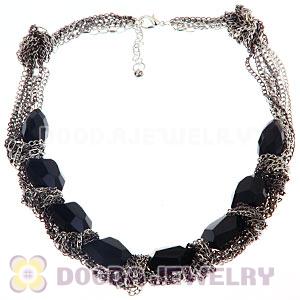 Fashion Multi Chains Big Black 3D Facets Crystal Geometrical Choker Bib Necklace