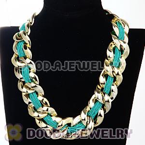 Chunky Gold Interlocking Chain And Blue Chain Necklace Wholesale 