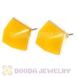 Gold Plated Yellow Cubic Jelly Resin Diamond Stud Earrings Wholesale