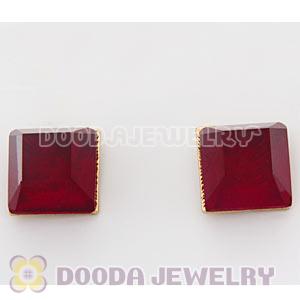 Gold Plated Claret Cubic Jelly Resin Diamond Stud Earrings Wholesale