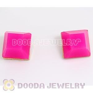Gold Plated Magenta Cubic Jelly Resin Diamond Stud Earrings Wholesale