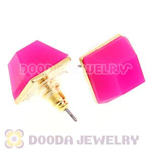 Gold Plated Magenta Cubic Jelly Resin Diamond Stud Earrings Wholesale