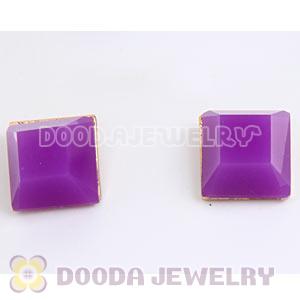 Gold Plated Purple Cubic Jelly Resin Diamond Stud Earrings Wholesale