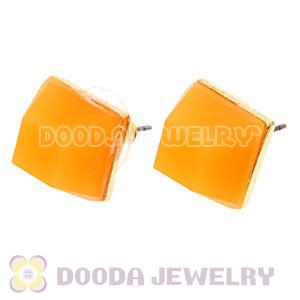 Gold Plated Orange Cubic Jelly Resin Diamond Stud Earrings Wholesale