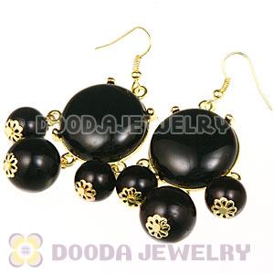 Fashion Gold Plated Drop Black Bubble Earrings Wholesale