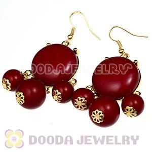 Fashion Gold Plated Drop Claret Maroon Bubble Earrings Wholesale