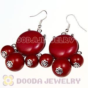 Fashion Silver Plated Drop Red Bubble Earrings Resin Wholesale