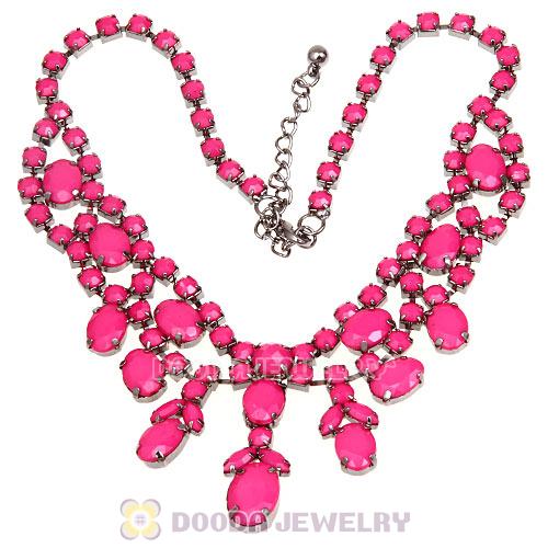 Chunky Multilayer Pink Resin Rhinestone Choker Bib Collar Necklace Wholesale