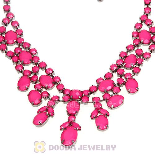 Chunky Multilayer Pink Resin Rhinestone Choker Bib Collar Necklace Wholesale