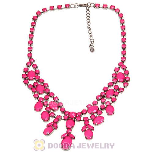 Chunky Multilayer Pink Resin Rhinestone Choker Bib Collar Necklace Wholesale
