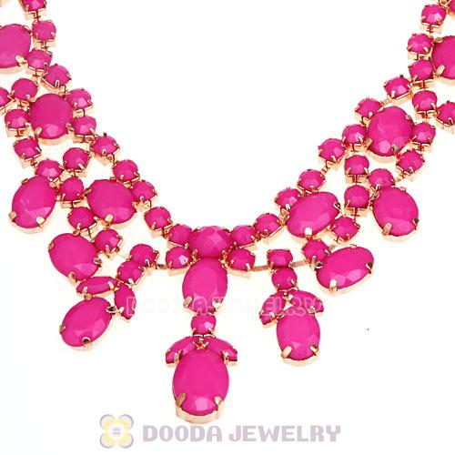 Chunky Multilayer Pink Resin Rhinestone Choker Bib Collar Necklace Wholesale