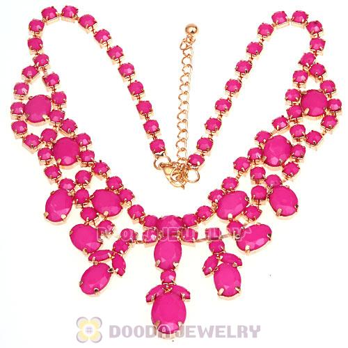 Chunky Multilayer Pink Resin Rhinestone Choker Bib Collar Necklace Wholesale