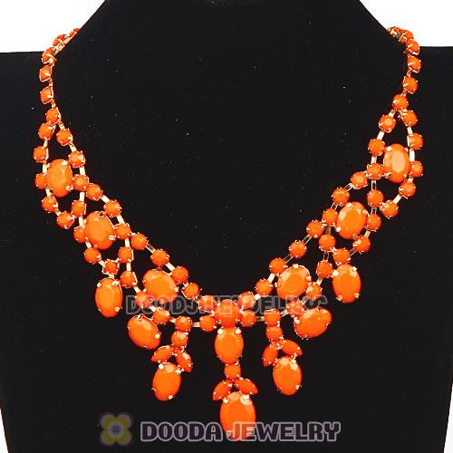 Chunky Multilayer Orange Resin Rhinestone Choker Bib Collar Necklace Wholesale